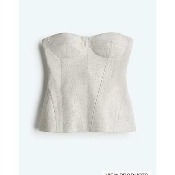 H & M Edition Light Heathered Grey Boned Bodice Bustier Top L - Picture 1 of 3